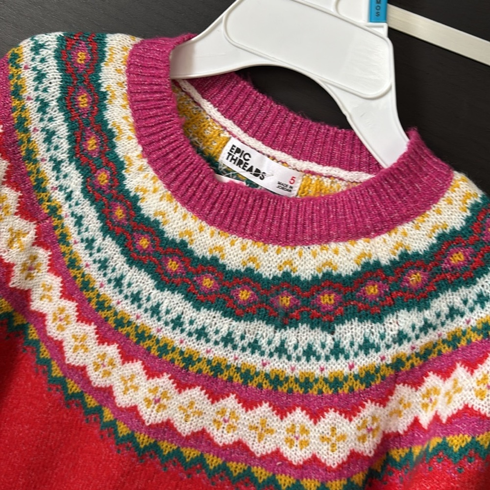 Epic Threads Red and Pink FairIsle Crew Neck Sweater - Picture 4 of 11